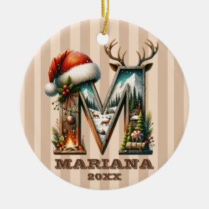 Rustikaler Weihnachtsbuchstabe M mit gemütlichem L Keramik Ornament