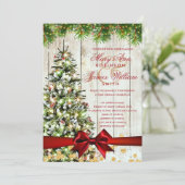 Rustikaler Weihnachtsduft Tree Ribbon Gold Glitzer Einladung (Stehend Vorderseite)