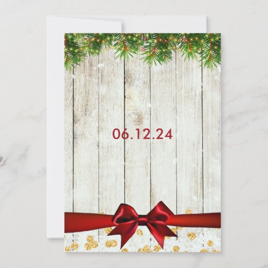 Rustikaler Weihnachtsduft Tree Ribbon Gold Glitzer Einladung (Rückseite)