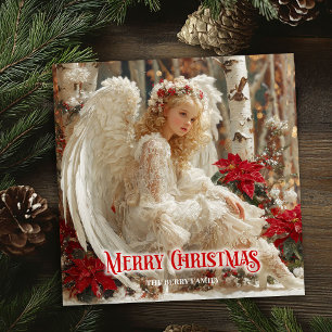 Rustikaler Weihnachtsengel-Druck festliche Grüße  Feiertagskarte