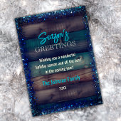 Rustikaler Weihnachtsfeiertag blauer Glitzer Feiertagskarte