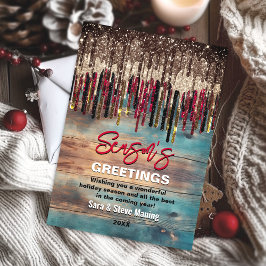 Rustikaler Weihnachtsfeiertag Roter Glitzer Feiertagskarte