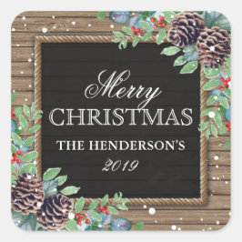 Rustikaler Weihnachtsfest | Happy Holidays Quadratischer Aufkleber