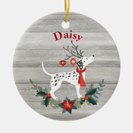 Rustikaler Weihnachtsfest mit Antlers & Greenery D Keramik Ornament (Vorne)