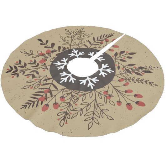 Rustikaler Weihnachtsfest mit floraler Schneeflock Polyester Weihnachtsbaumdecke (Schrägansicht)