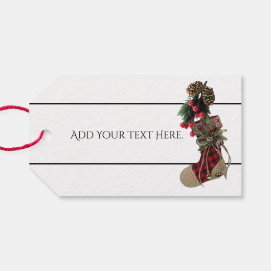 Rustikaler Weihnachtsgeschenk für Strumpf Geschenkanhänger (Rückseite Horizontal)