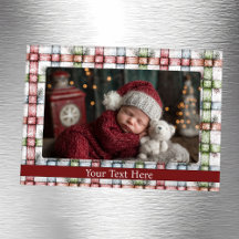 Rustikaler Weihnachtsgingham Magnetic Foto Frame