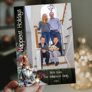 Rustikaler Weihnachtsgnome Grünes Foto Feiertagskarte