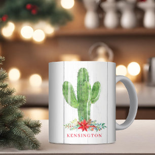 Rustikaler Weihnachtskaktus Sukkulenter Feiertag Kaffeetasse