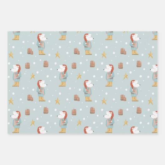 Rustikaler Weihnachtskraftschnee Polar Bär Geschenkpapier Set (Vorderseite)
