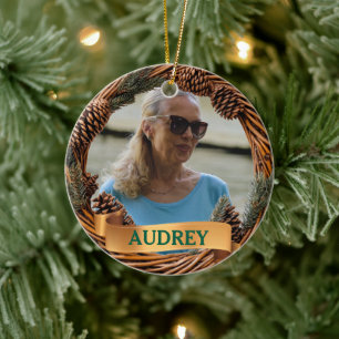 Rustikaler Weihnachtskranz JEDES Foto Baumschmuck Keramik Ornament