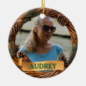 Rustikaler Weihnachtskranz JEDES Foto Baumschmuck Keramik Ornament (Vorne)