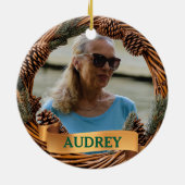 Rustikaler Weihnachtskranz JEDES Foto Baumschmuck Keramik Ornament (Hinten)