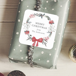 Rustikaler Weihnachtskranz mit individuellem Famil Quadratischer Aufkleber