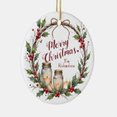Rustikaler Weihnachtskranz mit Stechpalme Keramik Ornament (Rechts)
