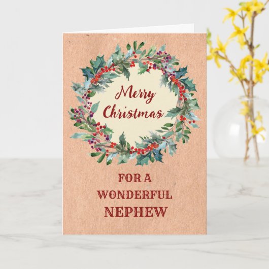 Rustikaler Weihnachtskranz Nephew frohe Weihnachte Karte (Gelbe Blume)