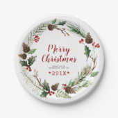 Rustikaler Weihnachtskranz Pappteller (Vorderseite)