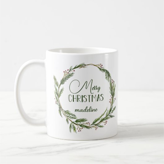 Rustikaler Weihnachtskranz Personalisiert Kaffeetasse (Links)