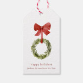 Rustikaler Weihnachtskranz Red Bow Minimalistisch Geschenkanhänger (Vorderseite)