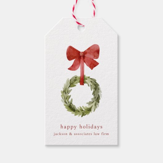 Rustikaler Weihnachtskranz Red Bow Minimalistisch Geschenkanhänger (Vorderseite)