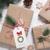 Rustikaler Weihnachtskranz Red Bow Minimalistisch Geschenkanhänger