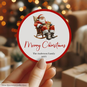 Rustikaler Weihnachtsmann-Aufkleber für Feiertags- Runder Aufkleber