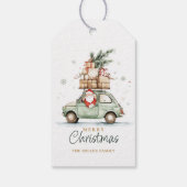 Rustikaler Weihnachtsmann-Auto-Wasserfarben Geschenkanhänger (Rückseite)