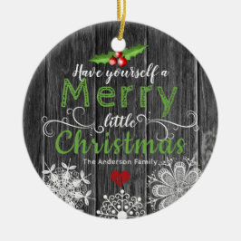 Rustikaler Weihnachtsmistelzweig u. -schneeflocken Keramik Ornament