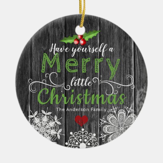 Rustikaler Weihnachtsmistelzweig u. -schneeflocken Keramik Ornament (Vorne)