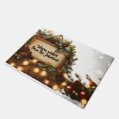 Rustikaler Weihnachtsrahmen mit eigenem Text Fußmatte (Schrägansicht)