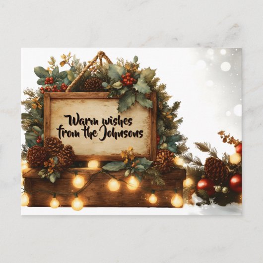 Rustikaler Weihnachtsrahmen mit eigenem Text Postkarte (Vorderseite)