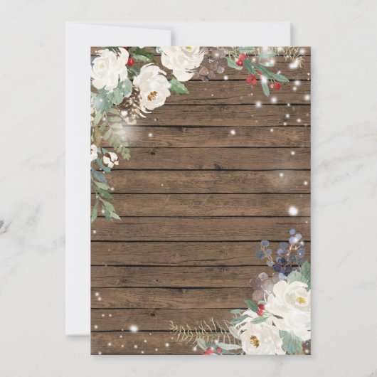 Rustikaler Weihnachtsschnee in Liebe Brautparty Einladung (Rückseite)