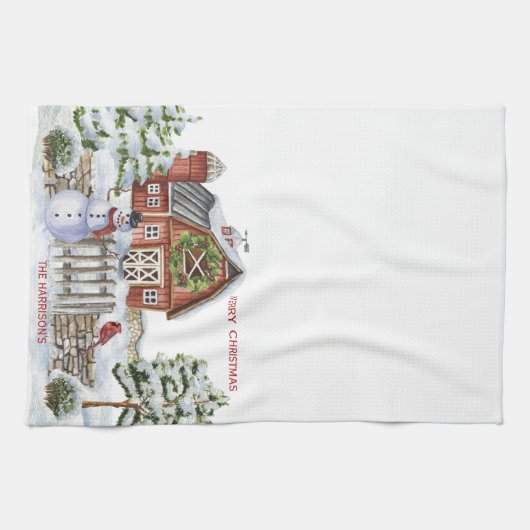 Rustikaler Weihnachtsschnee, Schnee, Vögel Geschirrtuch (Horizontal)