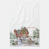 Rustikaler Weihnachtsschnee, Schnee, Vögel Geschirrtuch (Vertikal)