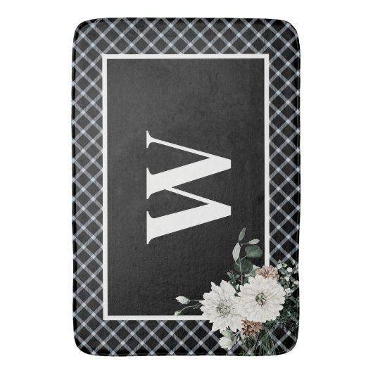 Rustikaler Weihnachtsschwarz-weißer Monogramm-Piep Badematte (Vorderseite Vertikal)