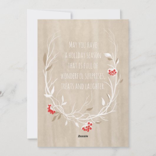 Rustikaler Weihnachtsstern-Winterreath Feiertagskarte (Rückseite)