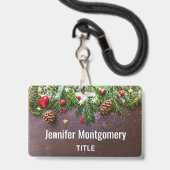 Rustikaler Weihnachtstisch mit Kiefer und Schnee Ausweis (Rückseite mit Lanyard)