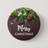 Rustikaler Weihnachtstisch mit Kiefer und Schnee Button (Vorderseite)