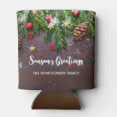 Rustikaler Weihnachtstisch mit Kiefer und Schnee Dosenkühler (Rückseite)