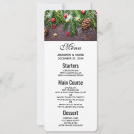 Rustikaler Weihnachtstisch mit Kiefer und Schnee Einladung