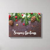 Rustikaler Weihnachtstisch mit Kiefer und Schnee Leinwanddruck (Vorderseite)