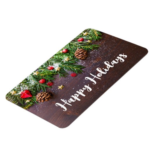 Rustikaler Weihnachtstisch mit Kiefer und Schnee Magnet (Linke Seite)