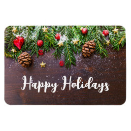 Rustikaler Weihnachtstisch mit Kiefer und Schnee Magnet