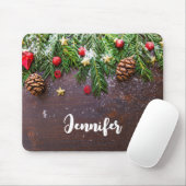 Rustikaler Weihnachtstisch mit Kiefer und Schnee Mousepad (Mit Mouse)