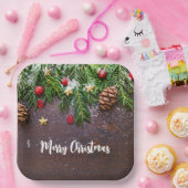 Rustikaler Weihnachtstisch mit Kiefer und Schnee Pappteller (Party)