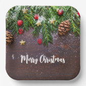 Rustikaler Weihnachtstisch mit Kiefer und Schnee Pappteller (Vorderseite)