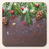 Rustikaler Weihnachtstisch mit Kiefer und Schnee Rechteckiger Pappuntersetzer (Vorderseite)