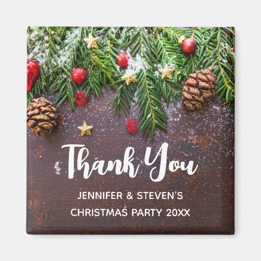 Rustikaler Weihnachtstisch mit Pine & Snow Danke Magnet (Vorne)