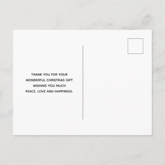 Rustikaler Weihnachtstisch mit Pine & Snow Danke Postkarte (Rückseite)