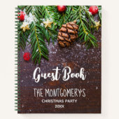 Rustikaler Weihnachtstisch mit Pine & Snow Gästebu Notizblock (Vorderseite)